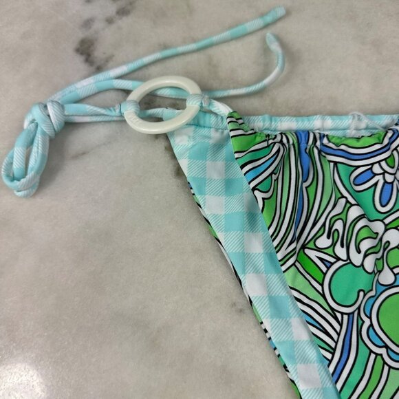 Revolve VDM Marley Reversible Ocean Swirl Blue Gingham Bikini Bottom XSmall - Picture 7 of 11